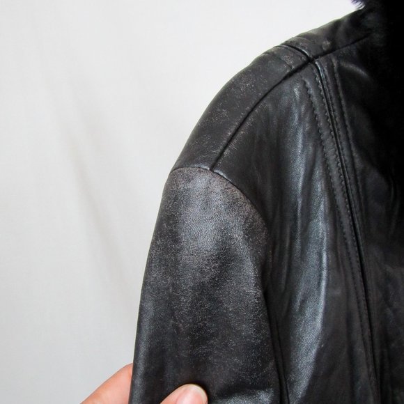 VTG 90s Faux Fur Collar Black Leather Jacket Y2K Leather Jacket Chic Modern Fit - Picture 7 of 16